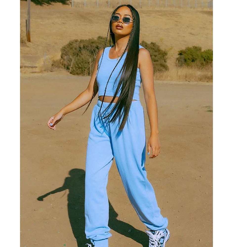 Women's Blue Tank Top and Jogger Set